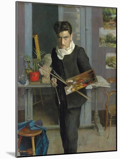 Self-Portrait of the Artist in His Studio, 1898 (Oil on Canvas)-Julio Romero de Torres-Mounted Giclee Print