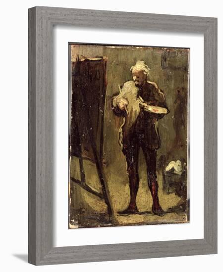 Self Portrait (Oil on Panel)-Honore Daumier-Framed Giclee Print