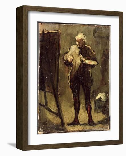 Self Portrait (Oil on Panel)-Honore Daumier-Framed Giclee Print