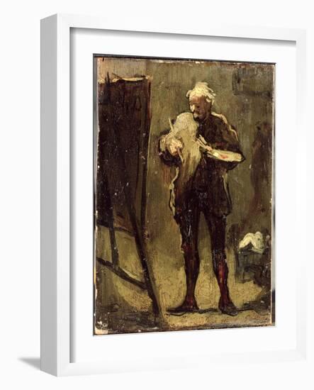 Self Portrait (Oil on Panel)-Honore Daumier-Framed Giclee Print