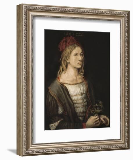 Self-Portrait or Portrait of the Artist Holding a Thistle-Albrecht Dürer-Framed Art Print