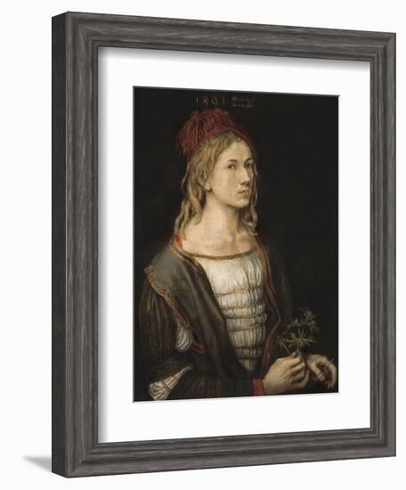 Self-Portrait or Portrait of the Artist Holding a Thistle-Albrecht Dürer-Framed Art Print