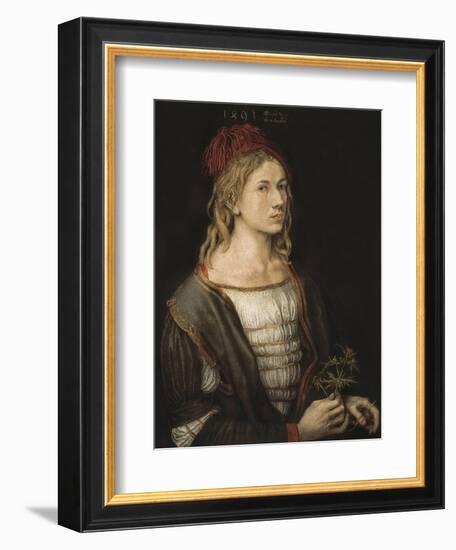 Self-Portrait or Portrait of the Artist Holding a Thistle-Albrecht Dürer-Framed Art Print