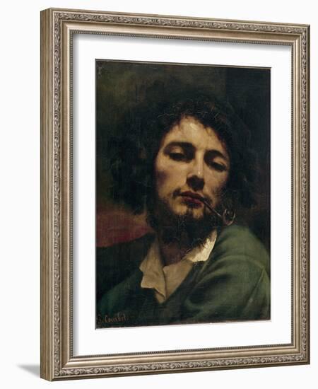 Self-Portrait or the Man with the Pipe (Oil on Canvas, 1849)-Gustave Courbet-Framed Giclee Print