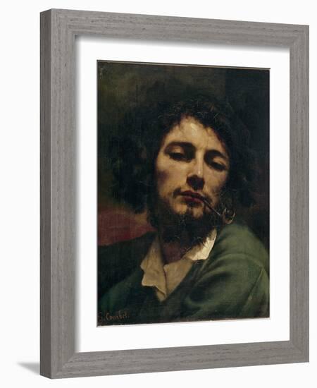 Self-Portrait or the Man with the Pipe (Oil on Canvas, 1849)-Gustave Courbet-Framed Giclee Print