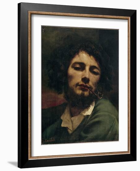 Self-Portrait or the Man with the Pipe (Oil on Canvas, 1849)-Gustave Courbet-Framed Giclee Print