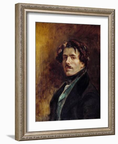 Self-Portrait Painting by Eugene Delacroix (1798-1863) 1837 Sun. 0,65X0,54 M - Self-Portrait of Eug-Ferdinand Victor Eugene Delacroix-Framed Giclee Print