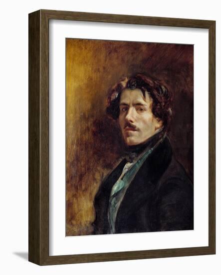 Self-Portrait Painting by Eugene Delacroix (1798-1863) 1837 Sun. 0,65X0,54 M - Self-Portrait of Eug-Ferdinand Victor Eugene Delacroix-Framed Giclee Print