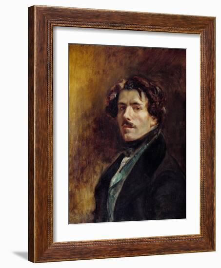 Self-Portrait Painting by Eugene Delacroix (1798-1863) 1837 Sun. 0,65X0,54 M - Self-Portrait of Eug-Ferdinand Victor Eugene Delacroix-Framed Giclee Print