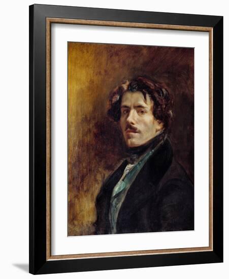 Self-Portrait Painting by Eugene Delacroix (1798-1863) 1837 Sun. 0,65X0,54 M - Self-Portrait of Eug-Ferdinand Victor Eugene Delacroix-Framed Giclee Print