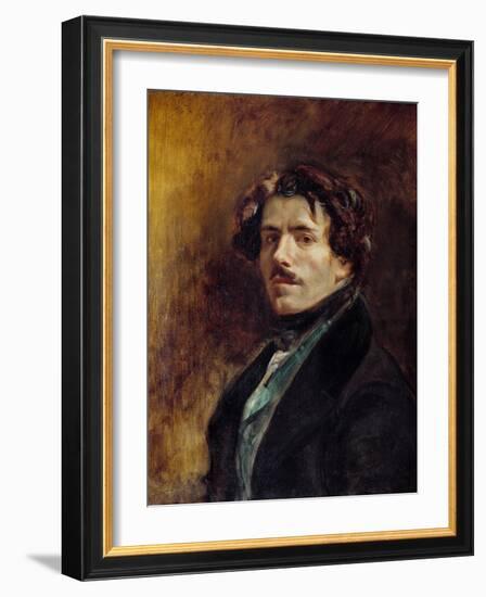 Self-Portrait Painting by Eugene Delacroix (1798-1863) 1837 Sun. 0,65X0,54 M - Self-Portrait of Eug-Ferdinand Victor Eugene Delacroix-Framed Giclee Print