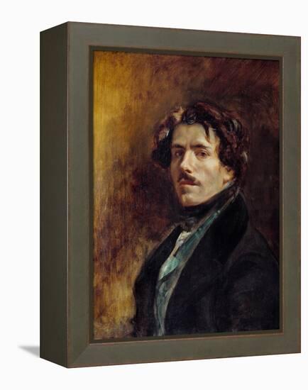 Self-Portrait Painting by Eugene Delacroix (1798-1863) 1837 Sun. 0,65X0,54 M - Self-Portrait of Eug-Ferdinand Victor Eugene Delacroix-Framed Premier Image Canvas