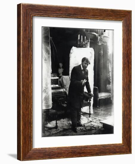 Self Portrait, Posing with a Silk Hat in the Studio, Rue Du Val De Grâce, Paris, c.1896-Alphonse Mucha-Framed Photographic Print