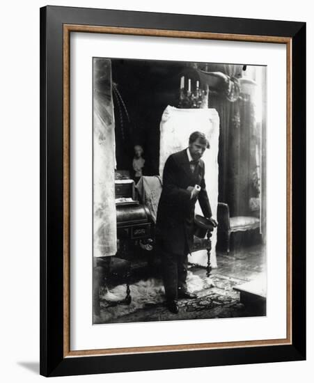 Self Portrait, Posing with a Silk Hat in the Studio, Rue Du Val De Grâce, Paris, c.1896-Alphonse Mucha-Framed Photographic Print