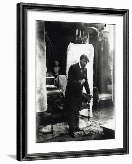 Self Portrait, Posing with a Silk Hat in the Studio, Rue Du Val De Grâce, Paris, c.1896-Alphonse Mucha-Framed Photographic Print