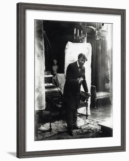 Self Portrait, Posing with a Silk Hat in the Studio, Rue Du Val De Grâce, Paris, c.1896-Alphonse Mucha-Framed Photographic Print