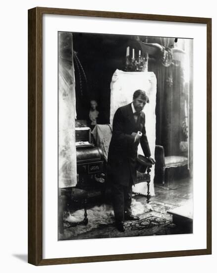 Self Portrait, Posing with a Silk Hat in the Studio, Rue Du Val De Grâce, Paris, c.1896-Alphonse Mucha-Framed Photographic Print