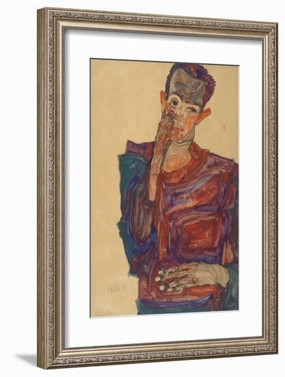 Self-Portrait Pulling Down an Eyelid, 1910-Egon Schiele-Framed Premium Giclee Print