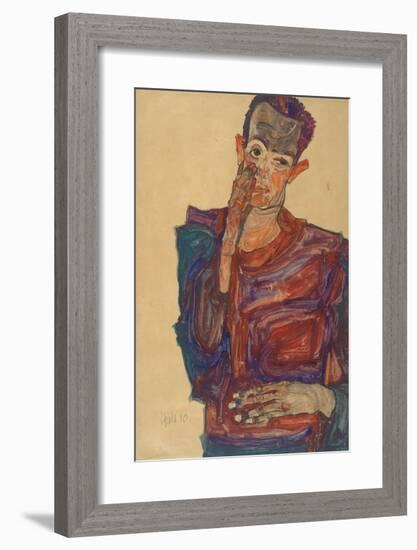 Self-Portrait Pulling Down an Eyelid, 1910-Egon Schiele-Framed Premium Giclee Print