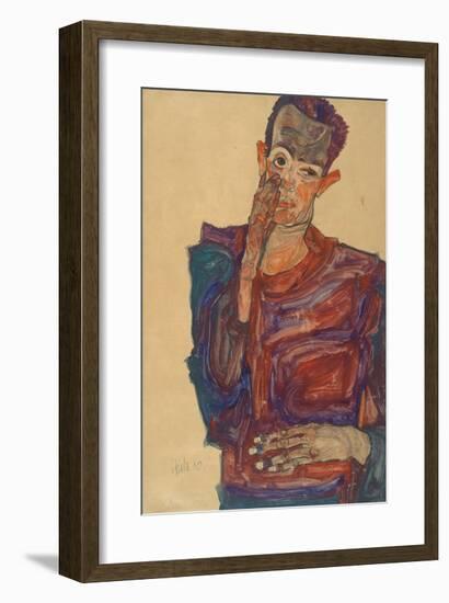 Self-Portrait Pulling Down an Eyelid, 1910-Egon Schiele-Framed Premium Giclee Print