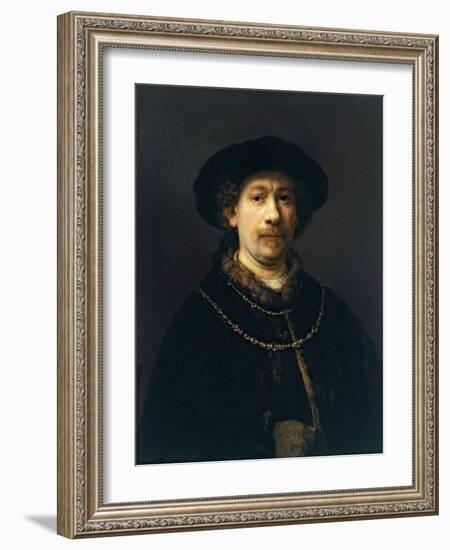 Self-Portrait with a Hat and Two Chains-Rembrandt van Rijn-Framed Giclee Print