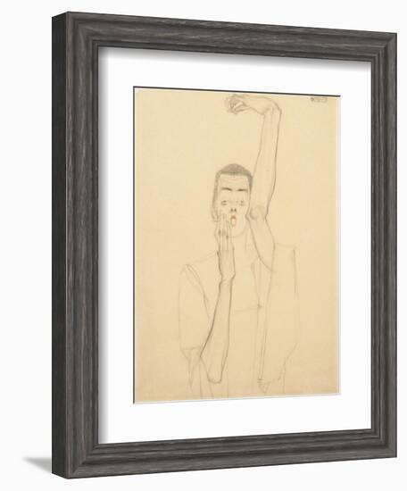 Self Portrait with a Raised Arm and Red Mouth, 1909-Egon Schiele-Framed Giclee Print