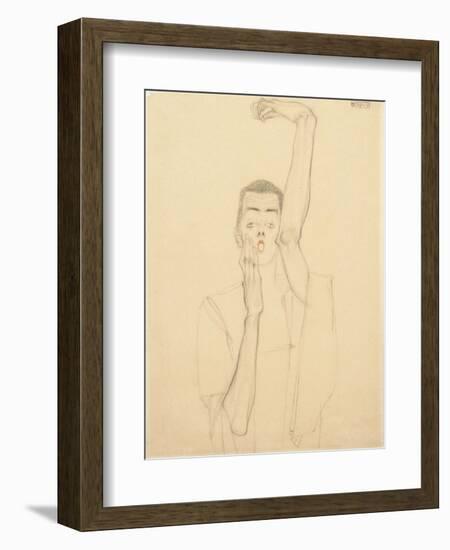 Self Portrait with a Raised Arm and Red Mouth, 1909-Egon Schiele-Framed Giclee Print