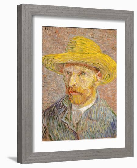 Self-Portrait with a Straw Hat, 1887-Vincent van Gogh-Framed Giclee Print