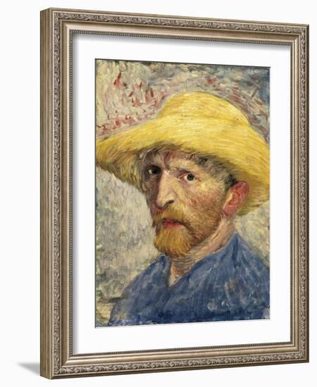 Self-Portrait with a Straw Hat-Vincent van Gogh-Framed Art Print