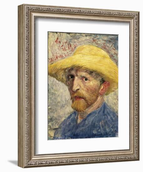 Self-Portrait with a Straw Hat-Vincent van Gogh-Framed Art Print