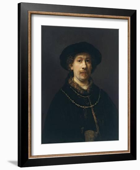 Self Portrait with Beret and Two Gold Chains, Ca 1642-Rembrandt van Rijn-Framed Giclee Print