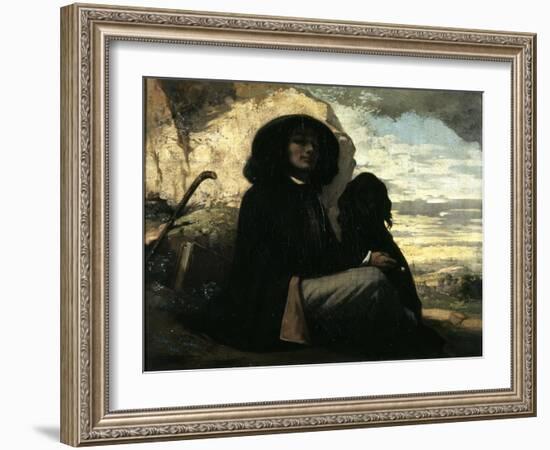 Self-Portrait with Black Dog-Gustave Courbet-Framed Giclee Print