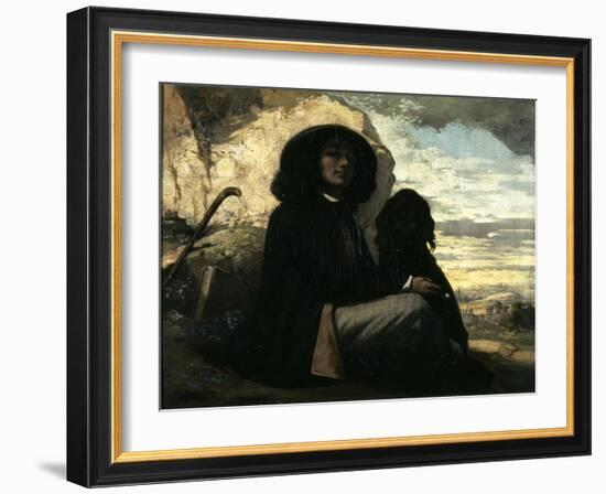 Self-Portrait with Black Dog-Gustave Courbet-Framed Giclee Print