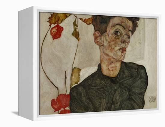 Self-Portrait with Chinese Lantern and Fruits-Egon Schiele-Framed Premier Image Canvas