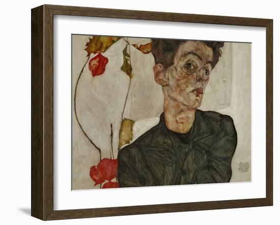 Self-Portrait with Chinese Lantern and Fruits-Egon Schiele-Framed Giclee Print