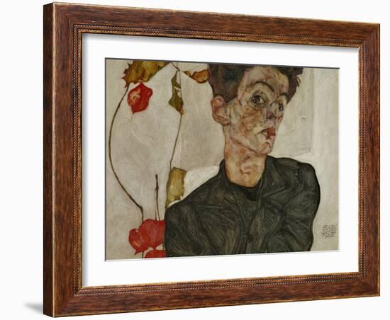 Self-Portrait with Chinese Lantern and Fruits-Egon Schiele-Framed Giclee Print