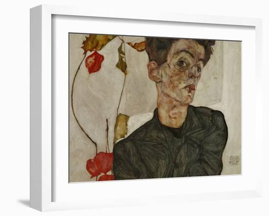 Self-Portrait with Chinese Lantern and Fruits-Egon Schiele-Framed Giclee Print