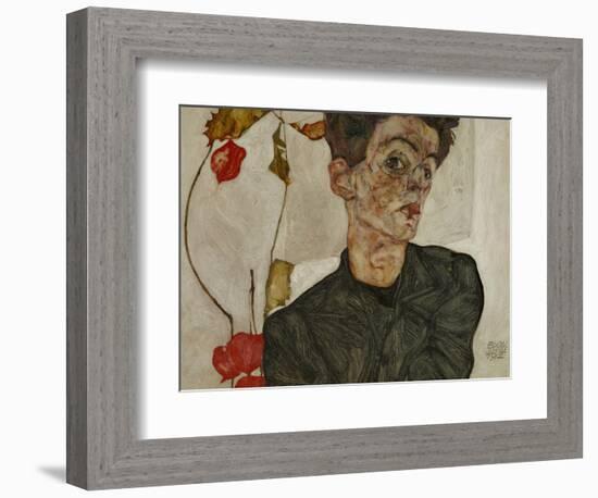 Self-Portrait with Chinese Lantern and Fruits-Egon Schiele-Framed Giclee Print