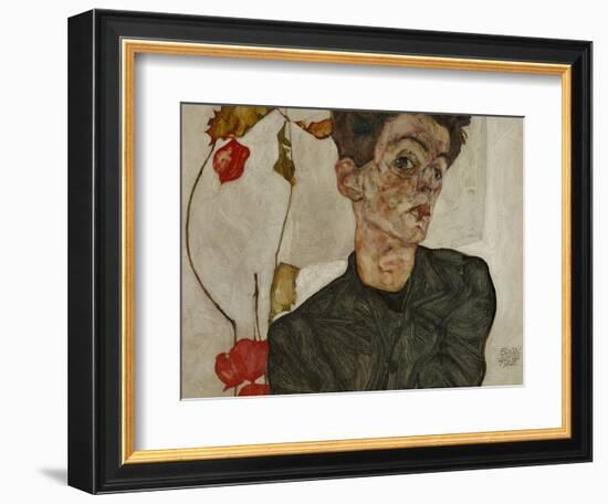 Self-Portrait with Chinese Lantern and Fruits-Egon Schiele-Framed Giclee Print