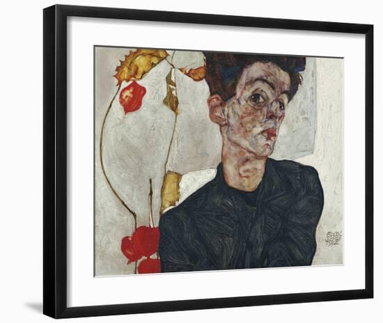 Self-Portrait with Chinese Lantern Plant, 1912-Egon Schiele-Framed Premium Giclee Print