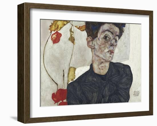 Self-Portrait with Chinese Lantern Plant-Egon Schiele-Framed Giclee Print