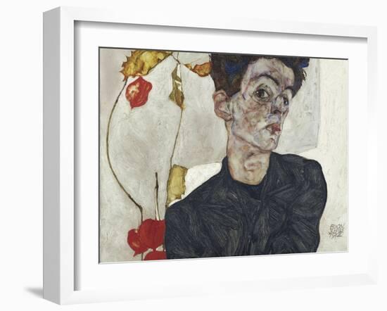 Self-Portrait with Chinese Lantern Plant-Egon Schiele-Framed Giclee Print