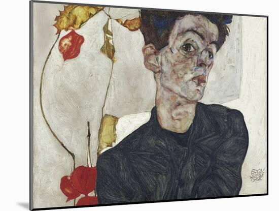 Self-Portrait with Chinese Lantern Plant-Egon Schiele-Mounted Giclee Print