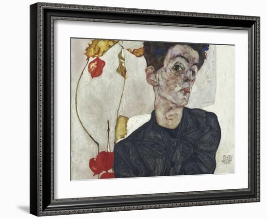 Self-Portrait with Chinese Lantern Plant-Egon Schiele-Framed Giclee Print