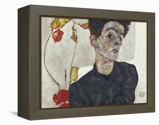 Self-Portrait with Chinese Lantern Plant-Egon Schiele-Framed Premier Image Canvas