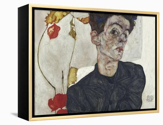 Self-Portrait with Chinese Lantern Plant-Egon Schiele-Framed Premier Image Canvas