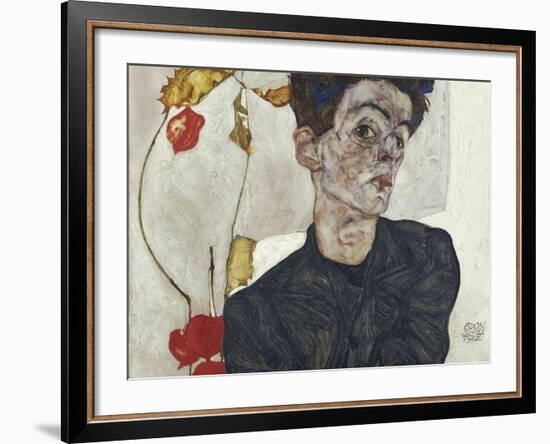 Self-Portrait with Chinese Lantern Plant-Egon Schiele-Framed Giclee Print