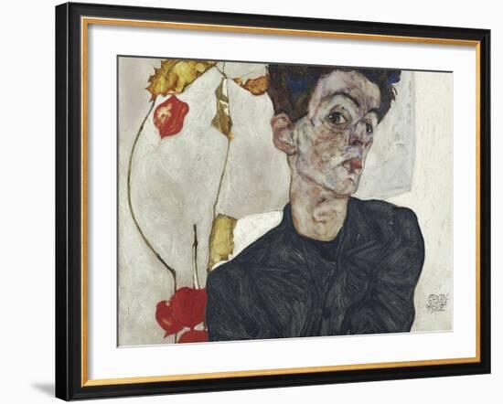 Self-Portrait with Chinese Lantern Plant-Egon Schiele-Framed Giclee Print