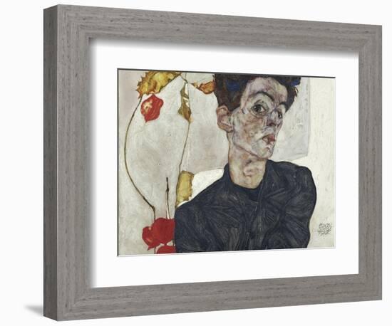 Self-Portrait with Chinese Lantern Plant-Egon Schiele-Framed Giclee Print