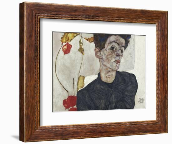 Self-Portrait with Chinese Lantern Plant-Egon Schiele-Framed Giclee Print